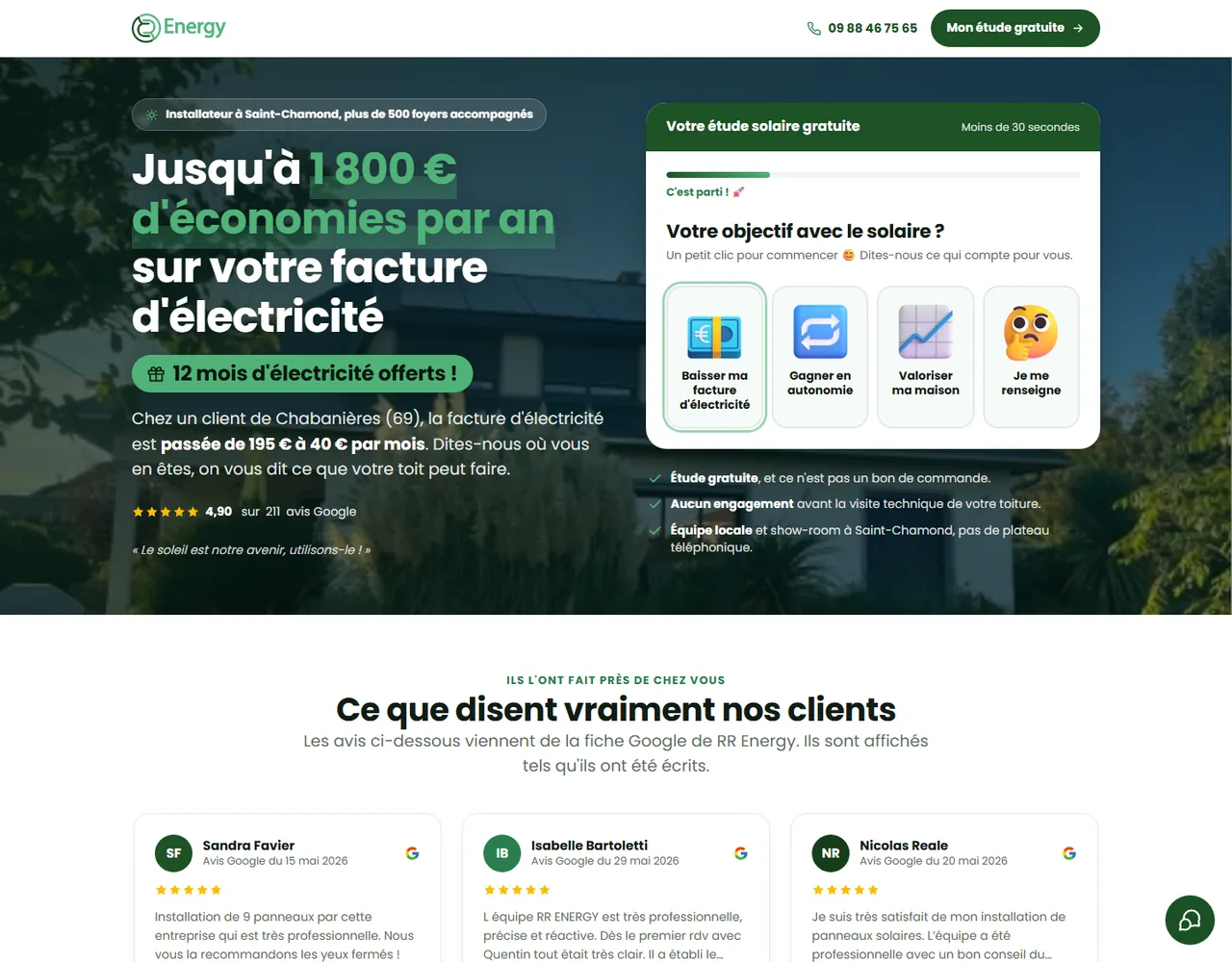 Premier écran de la landing page RR Energy